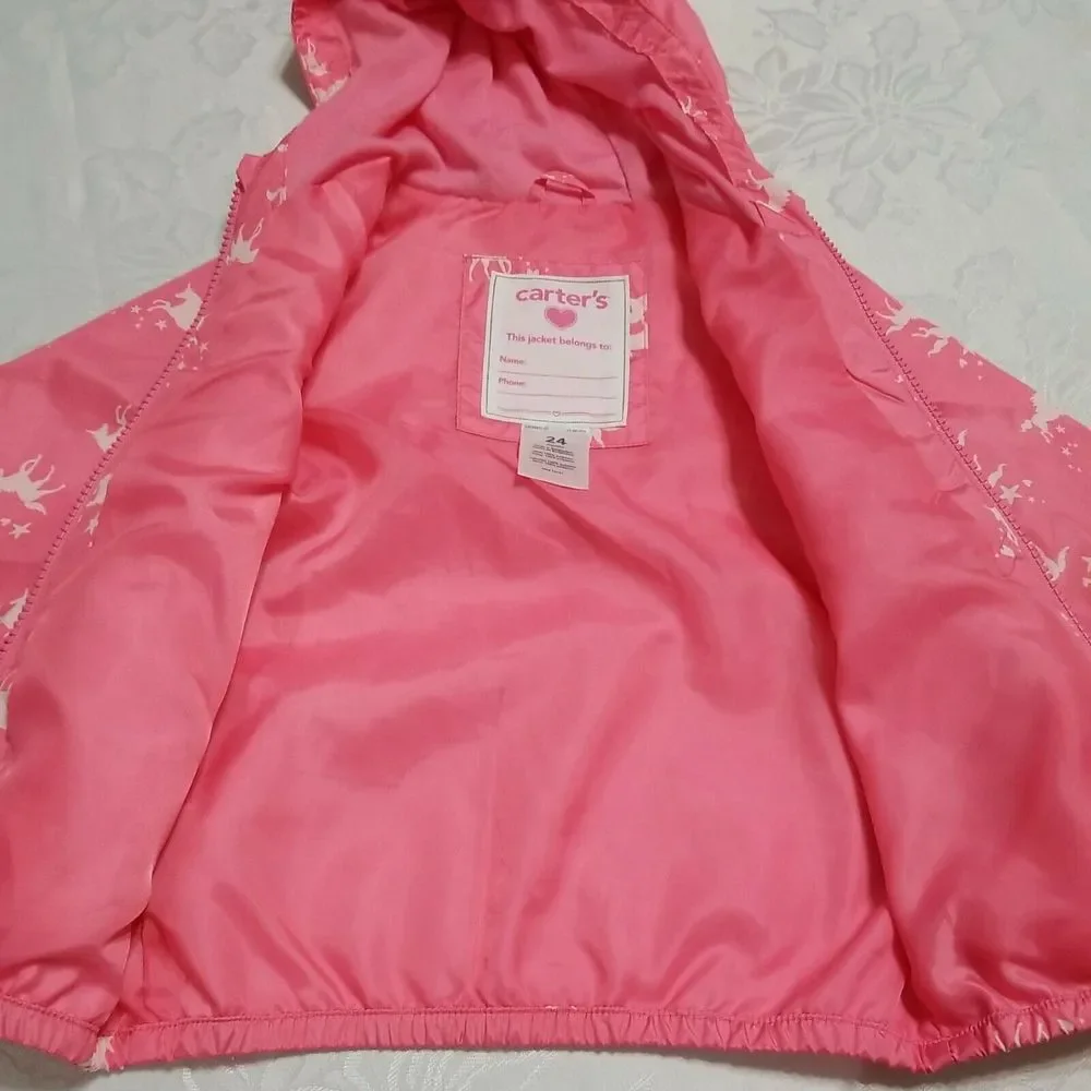 Carter's Girls 24 Mouth Unicorns‎ Stars Raincoat Jacket Coat Pink Hooded Kids